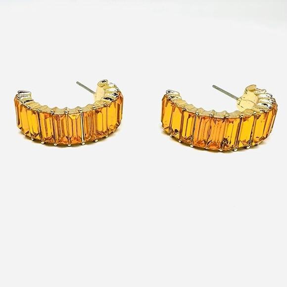 4436 NIP 1" Goldtone Autumn Cheerful Gem Pave Hoops Topaz November Birthstone - Picture 1 of 4